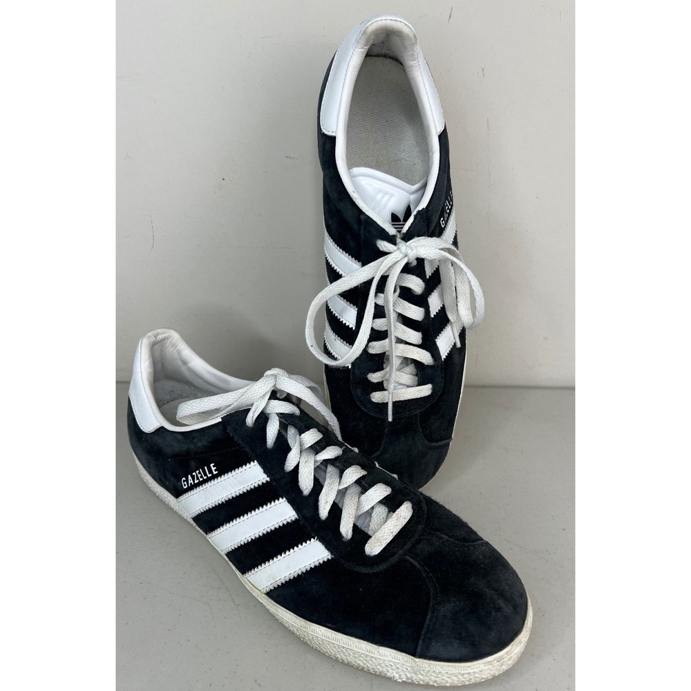 Vintage 2008 Y2K Adidas Gazelle Trainers Black White Suede Mens 10.5 Shoe